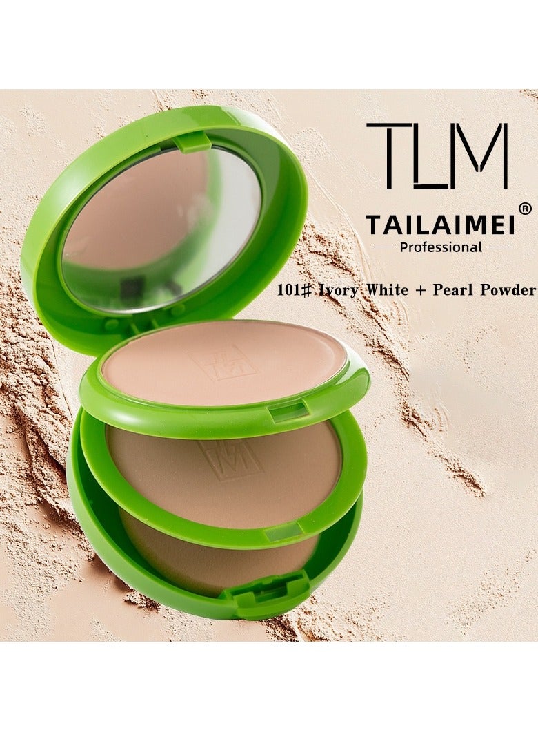 TLM Pearl Soft Matte Dual-Effect Powder Foundation - 12H Diamond-Level Oil Control · Soft-Focus Waterproof · Portable Makeup Touch-Up Tool 101# Ivory White + Pearl Powder - Image 1